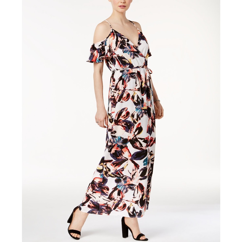 Bar III Printed Cold-Shoulder Maxi Dress